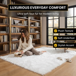 Faux sheepskin rug in nursery setting — soft fluffy area rug for kids' room
