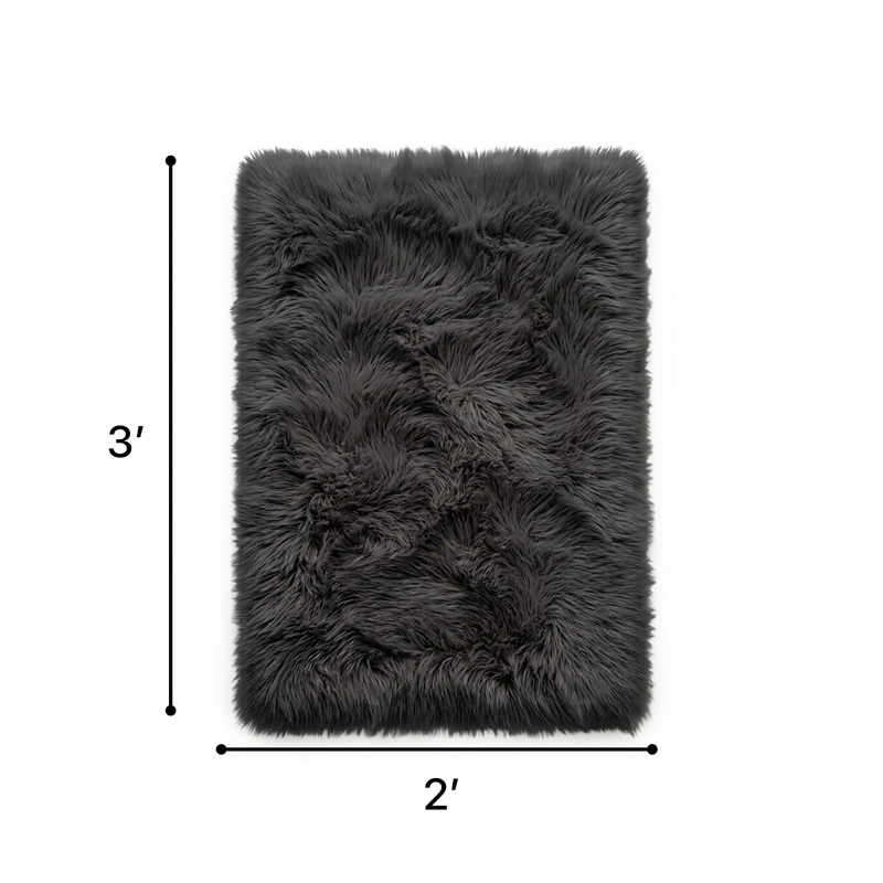 Faux sheepskin fluffy area rug detail shot showing non-slip suede backing