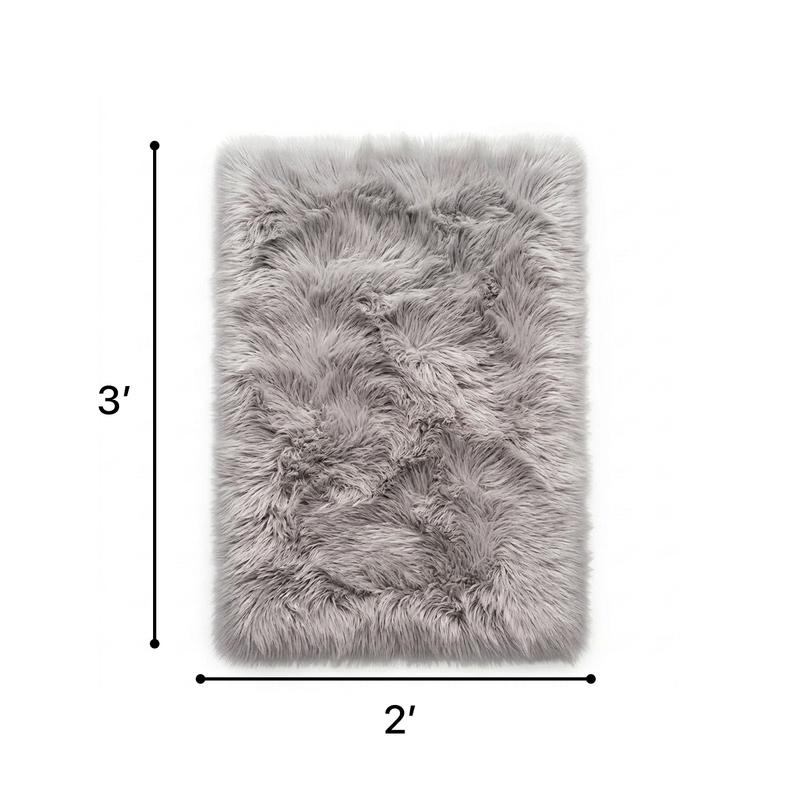 Faux sheepskin fluffy area rug detail shot showing non-slip suede backing