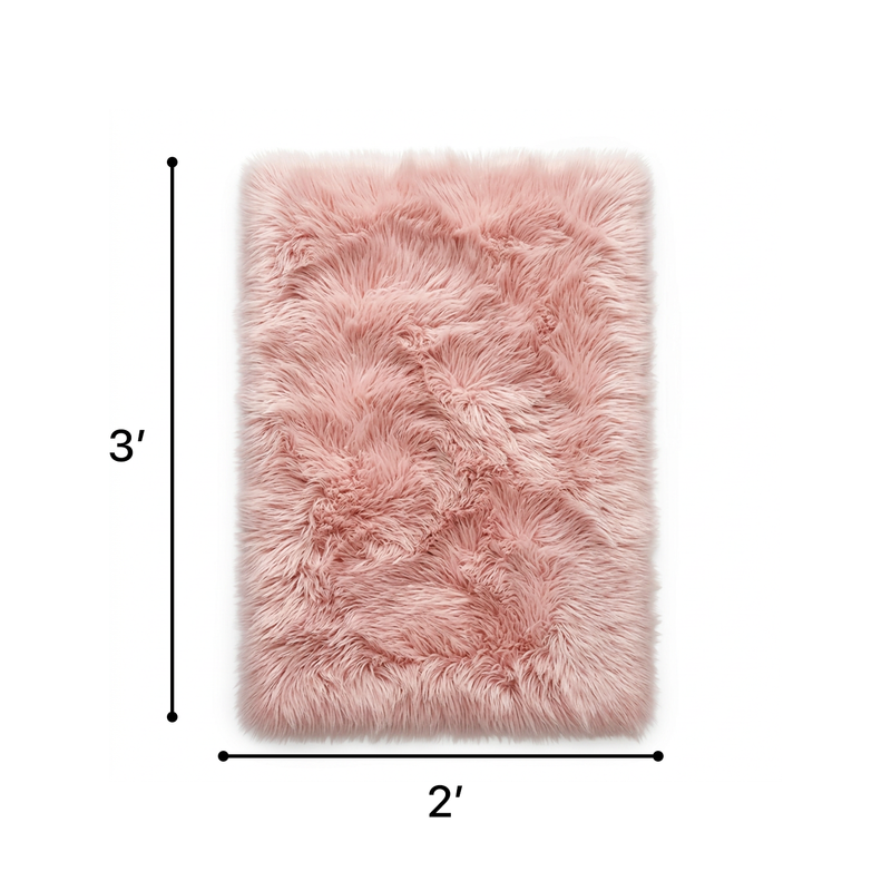 Faux sheepskin fluffy area rug detail shot showing non-slip suede backing