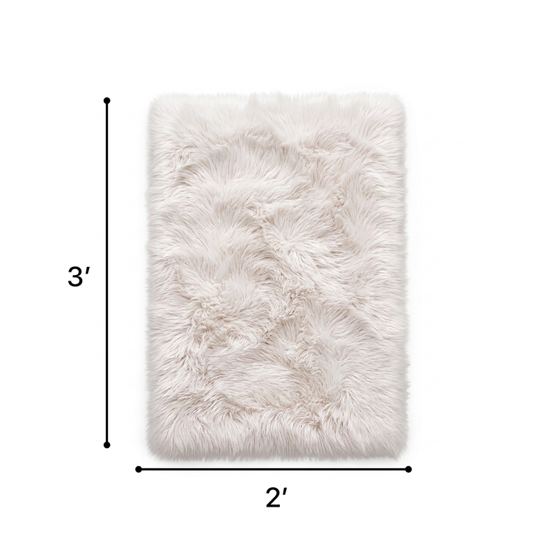 Faux sheepskin fluffy area rug detail shot showing non-slip suede backing
