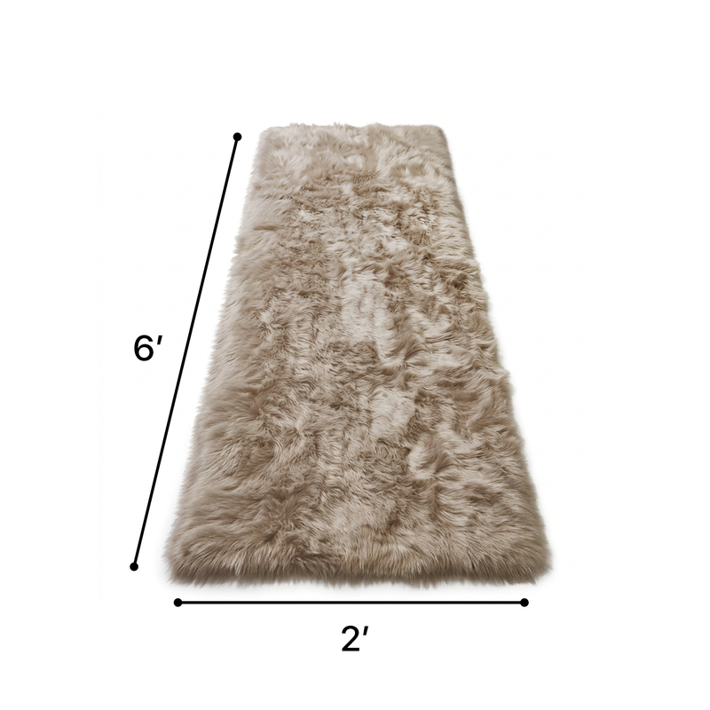 Faux sheepskin fluffy area rug detail shot showing non-slip suede backing