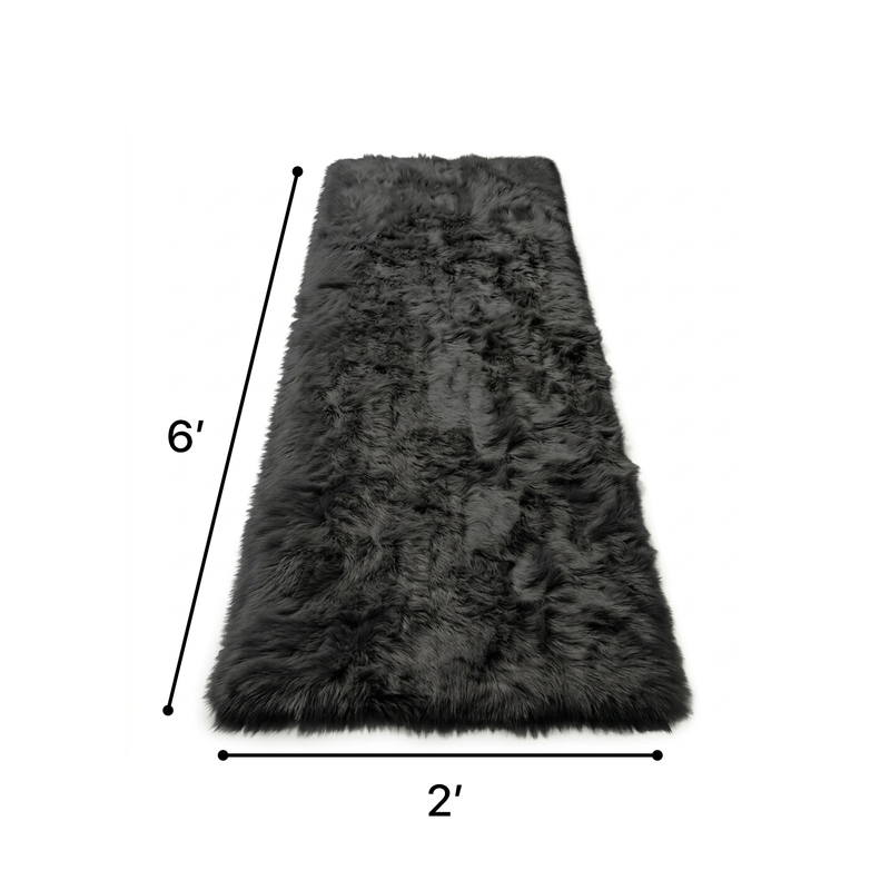 Faux sheepskin fluffy area rug detail shot showing non-slip suede backing