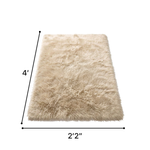Faux sheepskin fluffy area rug detail shot showing non-slip suede backing