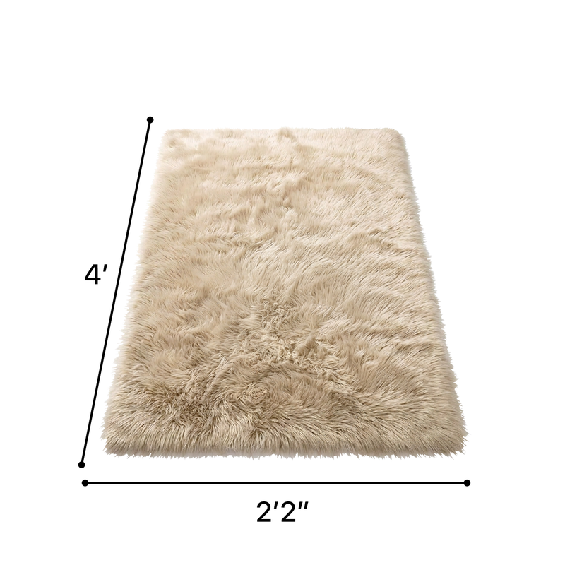 Faux sheepskin fluffy area rug detail shot showing non-slip suede backing