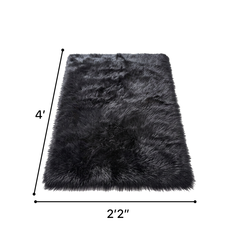 Faux sheepskin fluffy area rug detail shot showing non-slip suede backing