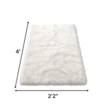 Faux sheepskin fluffy area rug detail shot showing non-slip suede backing