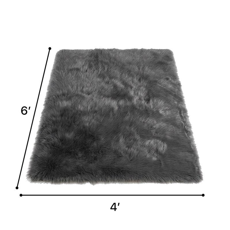 Faux sheepskin fluffy area rug detail shot showing non-slip suede backing