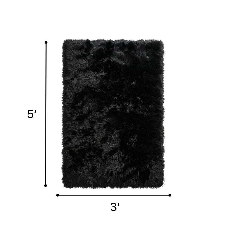 Faux sheepskin fluffy area rug detail shot showing non-slip suede backing