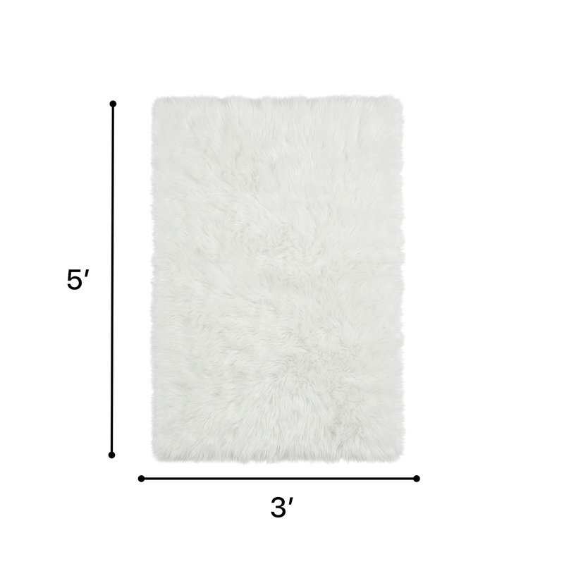 Faux sheepskin fluffy area rug detail shot showing non-slip suede backing