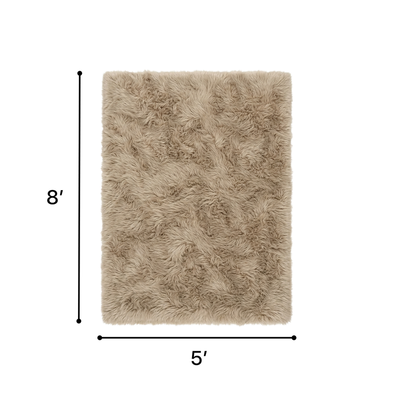 Faux sheepskin fluffy area rug detail shot showing non-slip suede backing