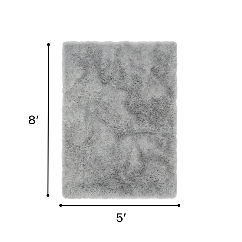 Faux sheepskin fluffy area rug detail shot showing non-slip suede backing