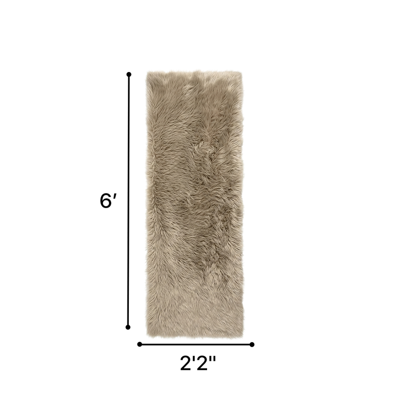 Faux sheepskin fluffy area rug detail shot showing non-slip suede backing