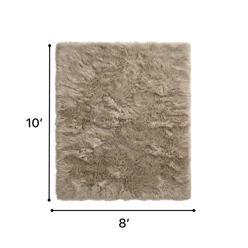 Faux sheepskin fluffy area rug detail shot showing non-slip suede backing