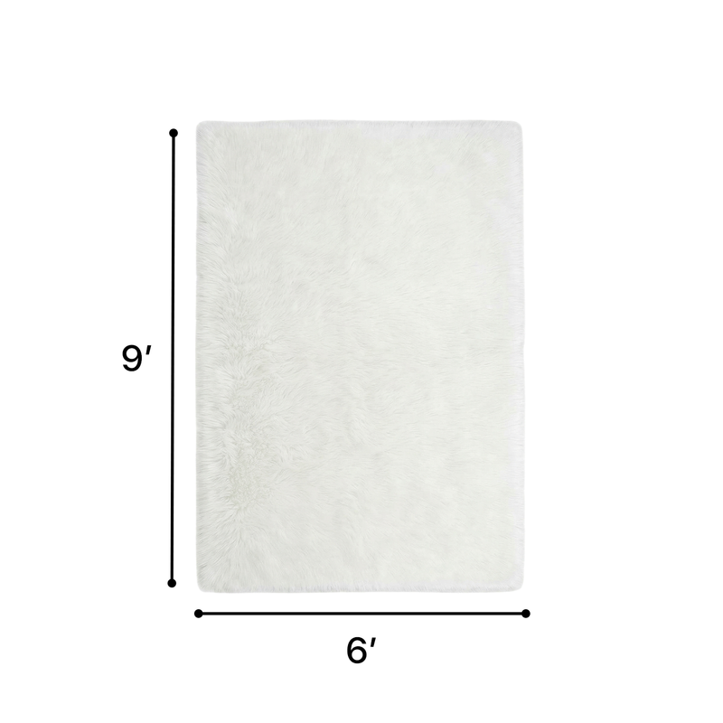 Faux sheepskin fluffy area rug detail shot showing non-slip suede backing
