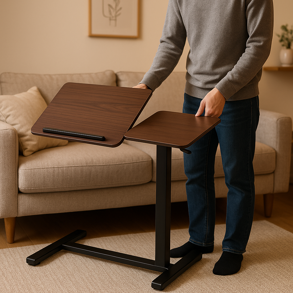 FlexiCare Pro Folding Overbed Table – Walnut & Black