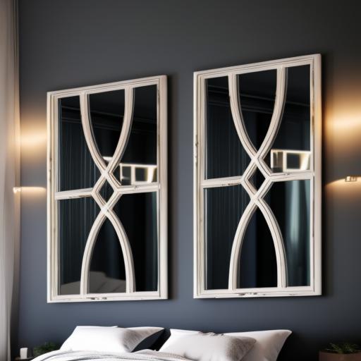 Set of Two White Wood Framed Accent Mirror