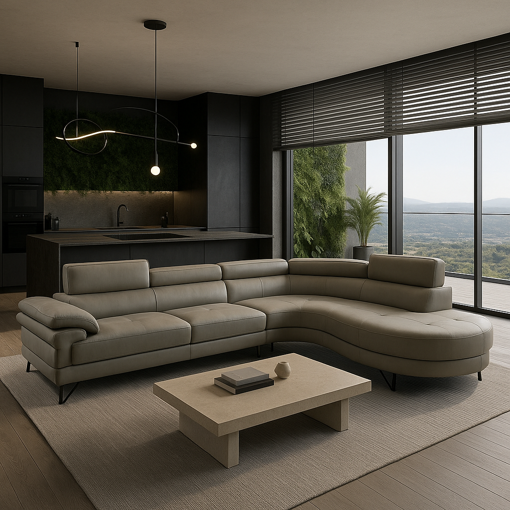 Contemporary Light Grey Bonded Leather L-Shaped Sectional with Adjustable Backs - 4-Seat Luxury Sofa Set