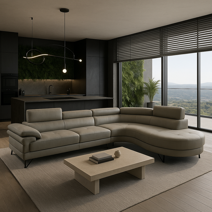 Contemporary Light Grey Bonded Leather L-Shaped Sectional with Adjustable Backs - 4-Seat Luxury Sofa Set