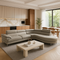 Contemporary Light Grey Bonded Leather L-Shaped Sectional with Adjustable Backs - 4-Seat Luxury Sofa Set