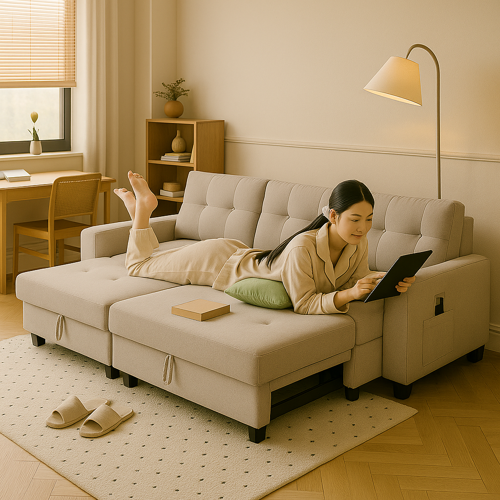 Multi-Functional Convertible Sofa Bed with Storage & Modern Amenities - Space-Saving Chenille Sectional
