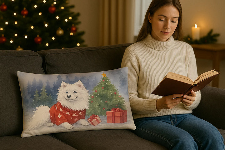 Exclusive Waiting on Christmas American Eskimo Throw Pillow - Premium 12" x 16" Holiday Collection