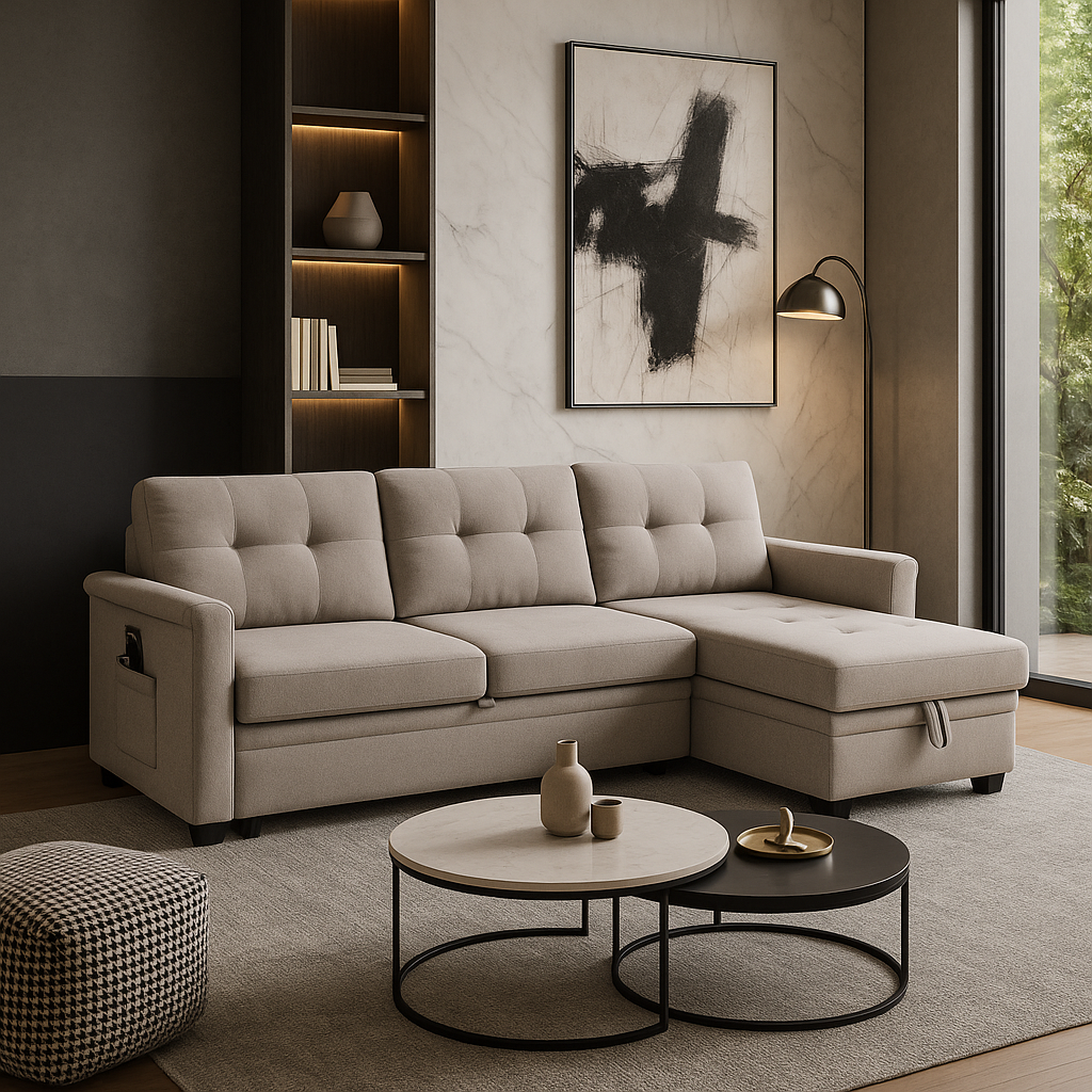 Multi-Functional Convertible Sofa Bed with Storage & Modern Amenities - Space-Saving Chenille Sectional