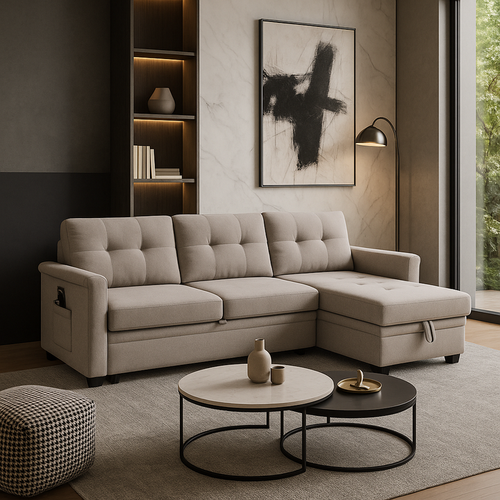 Multi-Functional Convertible Sofa Bed with Storage & Modern Amenities - Space-Saving Chenille Sectional