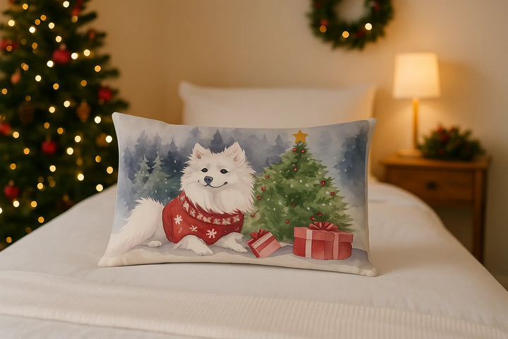 Exclusive Waiting on Christmas American Eskimo Throw Pillow - Premium 12" x 16" Holiday Collection