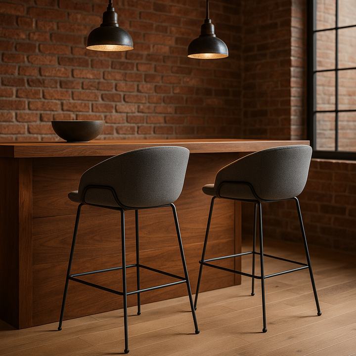 Metro Contemporary Bar Chair Set - Gray Fabric & Black Steel Frame (Set of 2