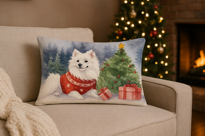 Exclusive Waiting on Christmas American Eskimo Throw Pillow - Premium 12" x 16" Holiday Collection