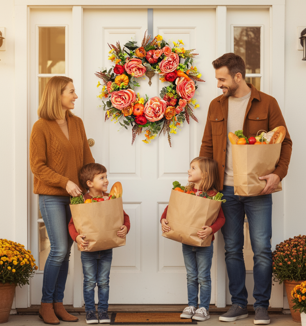 Autumn Peony Pumpkin Harvest Wreath – Artificial Fall Door Decor | Maple Leaf & Berry Wreath | Trufairs