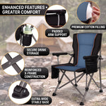 Two campers carrying the foldable camping chair in its carry bag, showing the quick-fold portable design at 9.3 lb