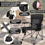 Two campers carrying the foldable camping chair in its carry bag, showing the quick-fold portable design at 9.3 lb