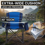 Two campers carrying the foldable camping chair in its carry bag, showing the quick-fold portable design at 9.3 lb