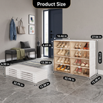 Foldable shoe cabinet dimensions showing assembled and folded measurements