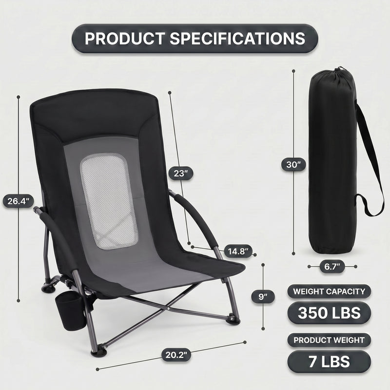 Folding beach chair dimensions and 350 lb weight capacity