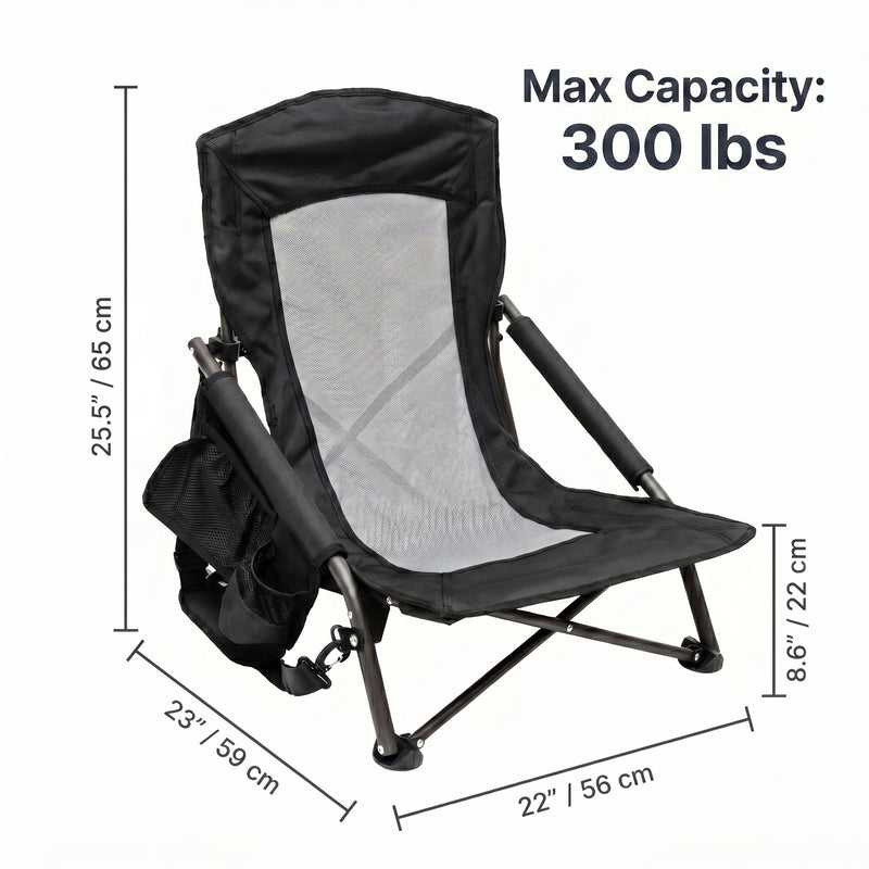 Folding beach chair dimensions and 350 lb weight capacity