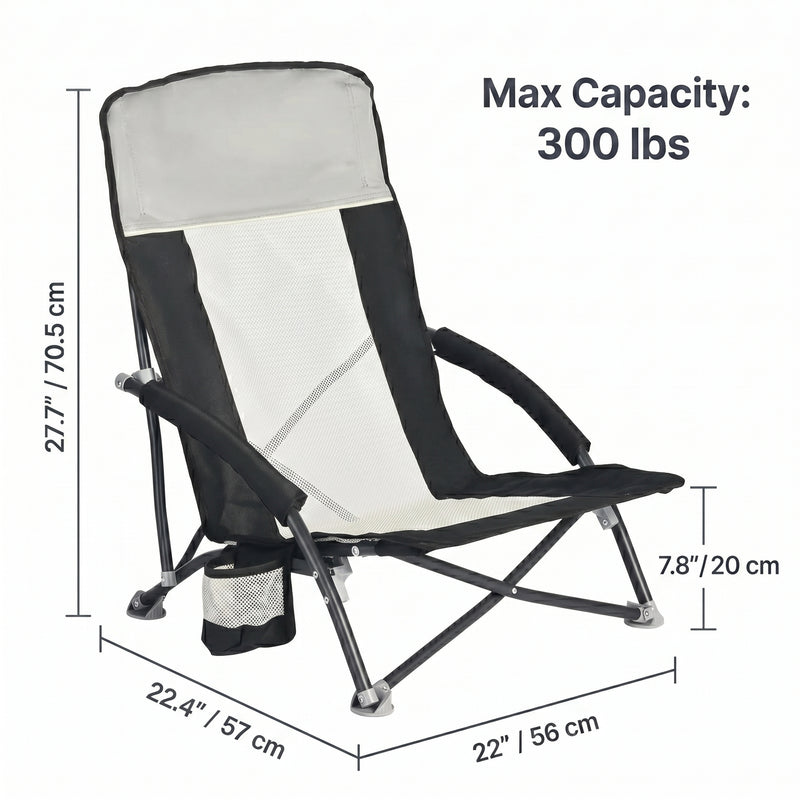 Folding beach chair dimensions and 350 lb weight capacity