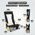 Folding beach chair dimensions and 350 lb weight capacity