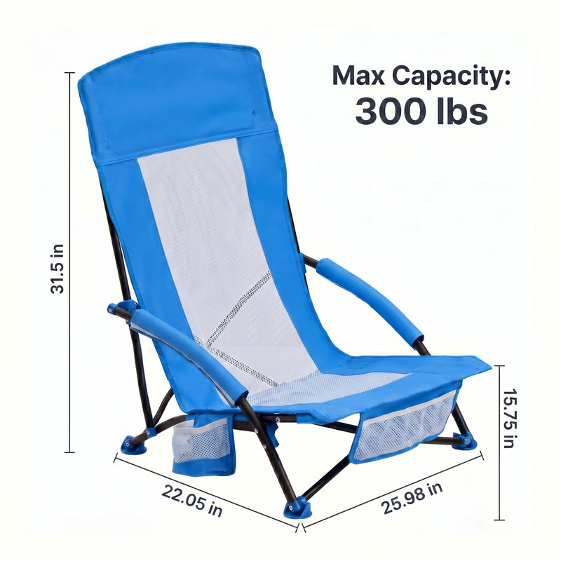 Folding beach chair dimensions and 350 lb weight capacity