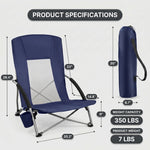 Folding beach chair dimensions and 350 lb weight capacity