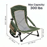 Folding beach chair dimensions and 350 lb weight capacity