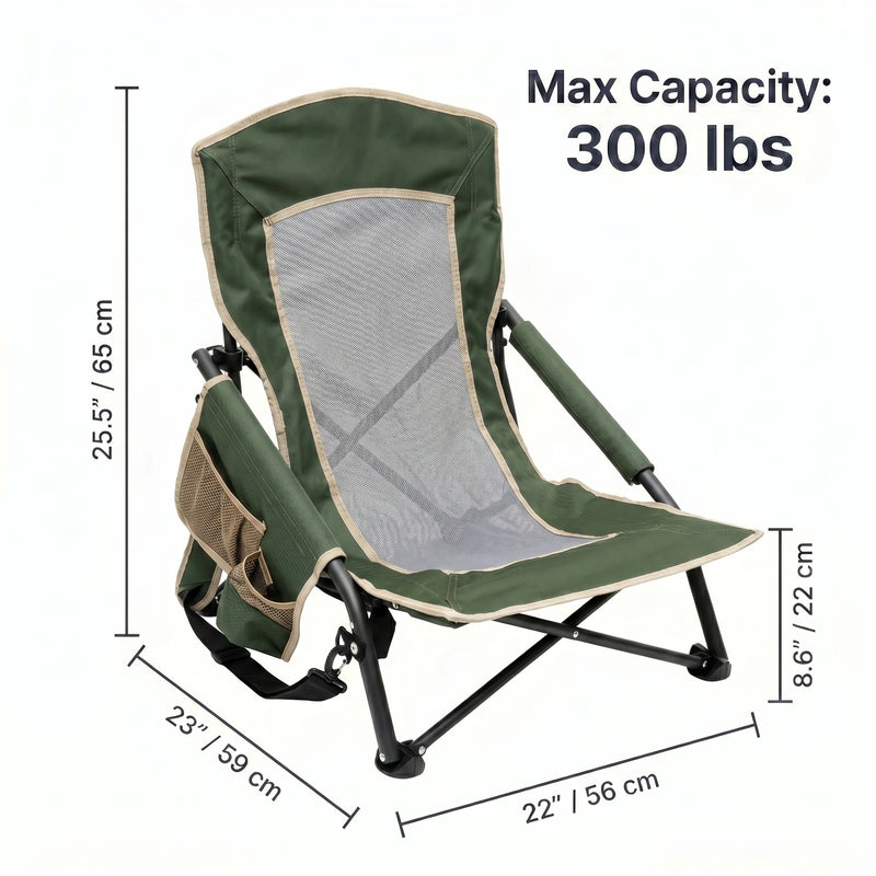 Folding beach chair dimensions and 350 lb weight capacity