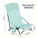 Folding beach chair dimensions and 350 lb weight capacity