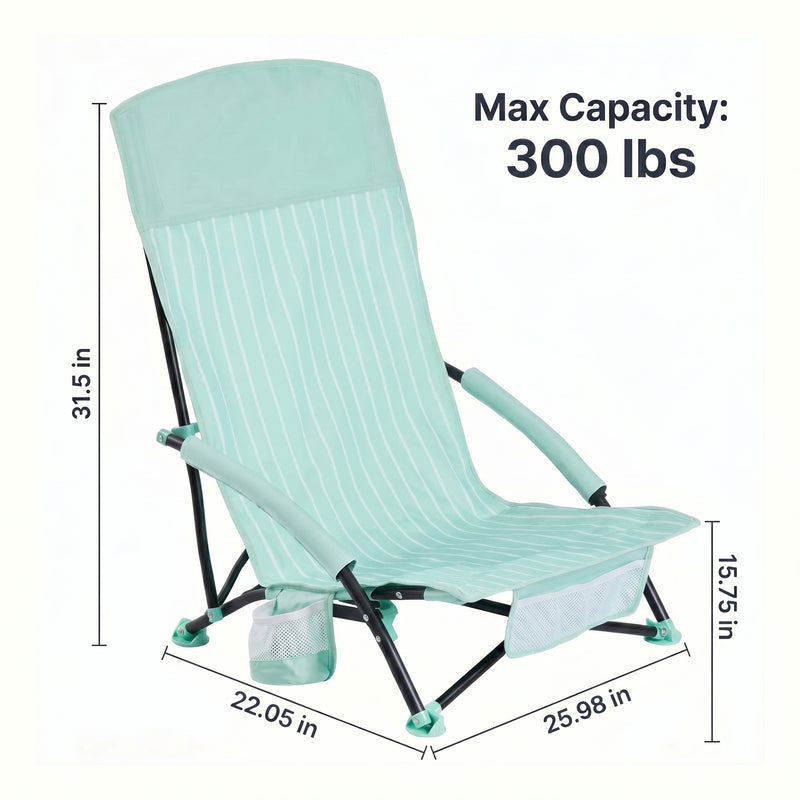 Folding beach chair dimensions and 350 lb weight capacity