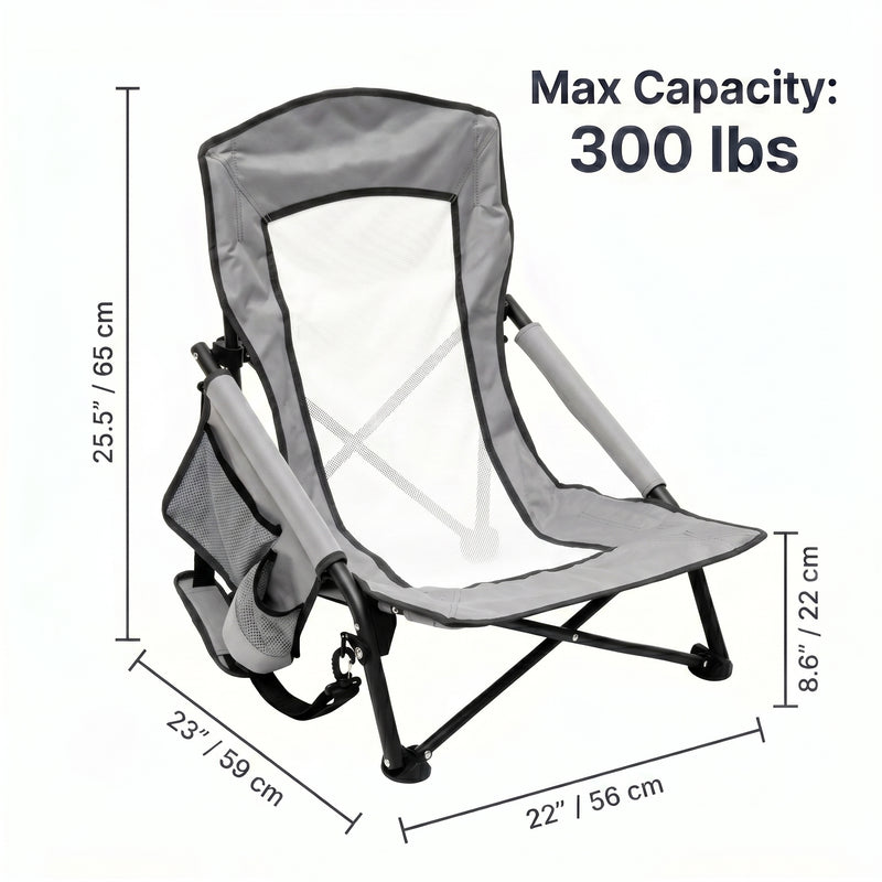 Folding beach chair dimensions and 350 lb weight capacity