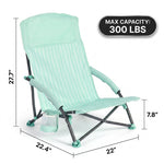 Folding beach chair dimensions and 350 lb weight capacity