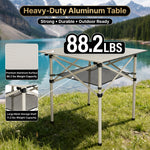 Camping table height and width details with included carry bag