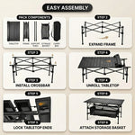 Portable camping table build features including aluminum frame and 225 lb capacity